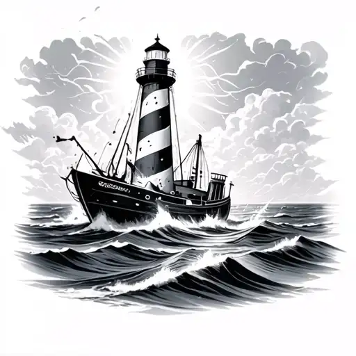 Lighthouse Storm Sun Boat Crash