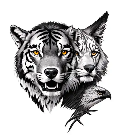Tiger And Wolf And Hawk