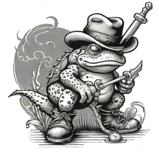 Toad In Cowboy Boots Holding Sword