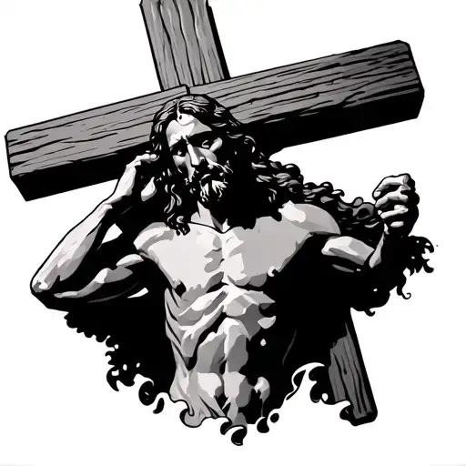 Religious Jesus Turned To The Side Carrying Cross Up Hill