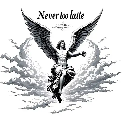 Falling Lucifer Angel Through The Skywith The Text Never Too Late