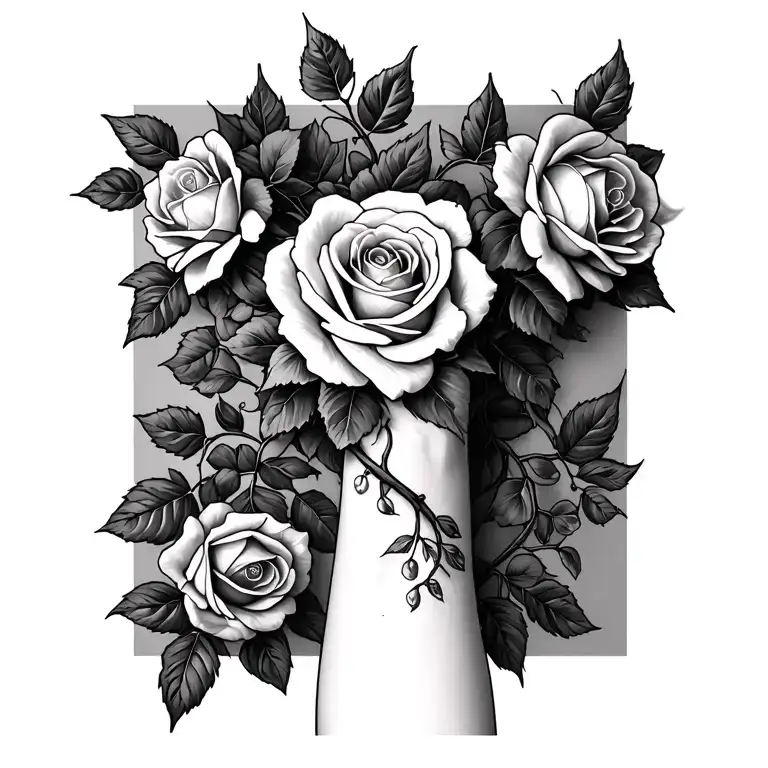 Roses On A Vine Climbing From Lower Forearm To Wrist To Thumb
