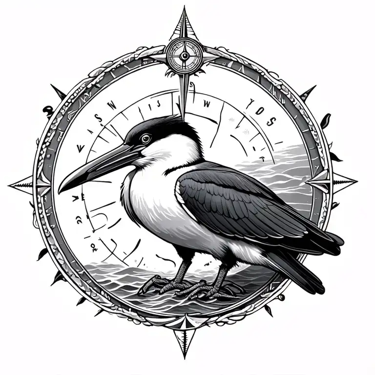 Frigate Bird With Compass Surrounded