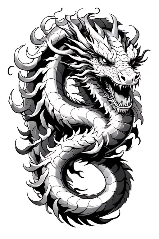 Japanese Dragon With Many Curves Flying Down Arm