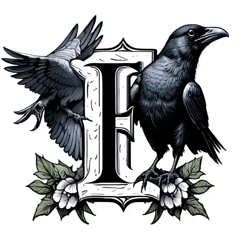 Dove And A Crow Over A Gothic Letter F