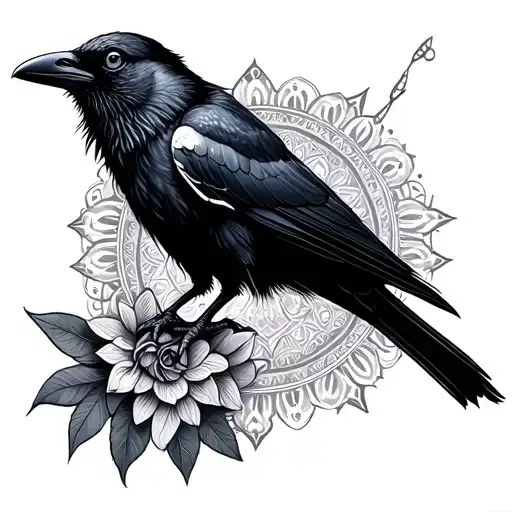 Mandala Design Featuring Raven Perched