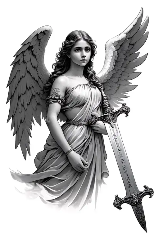 Angel Wings With A Sword And A Bible Scripture