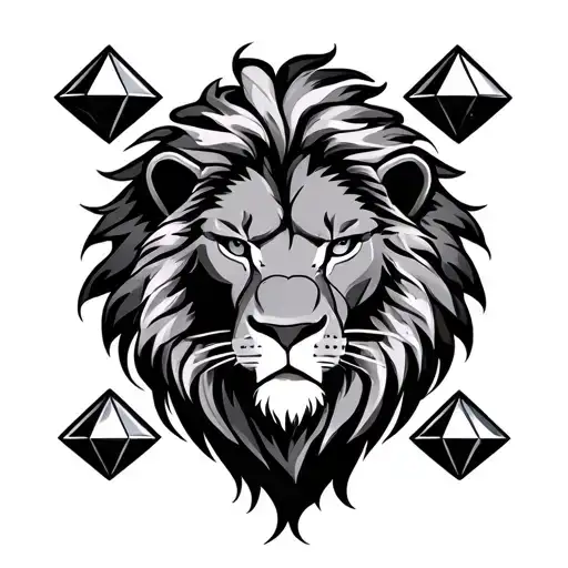 Fierce Lion With Triple Seven Of Diamonds