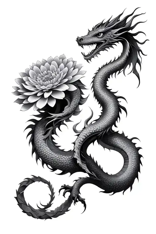 Chrysanthemum And Dragon Intertwined