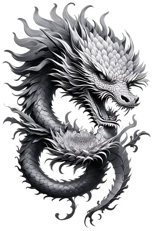 Chrysanthemum And Dragon Intertwined