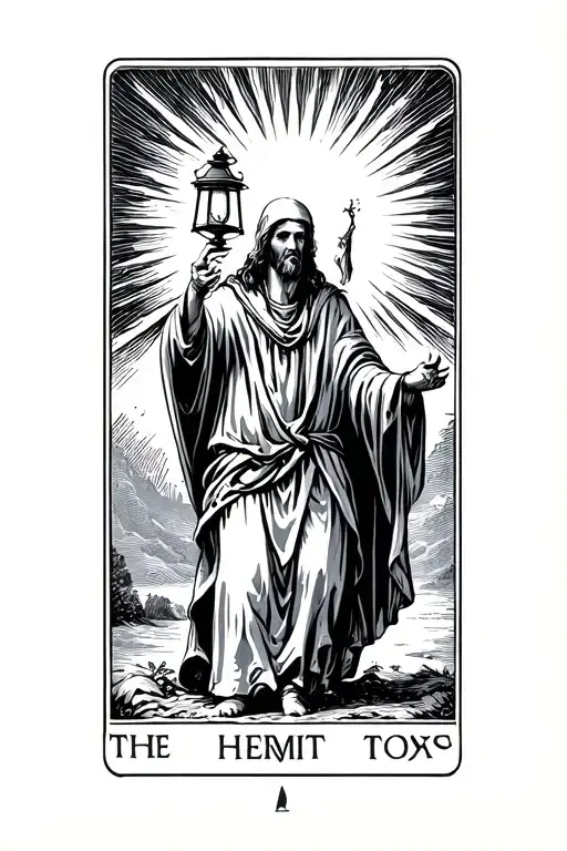 The Hermit Tarot Card Walking In Darkness Holding Lantern With Rays Eminating
