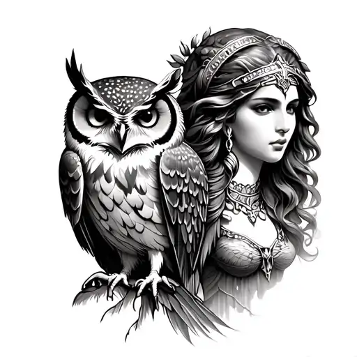 Libra And Athena Godess With Owl