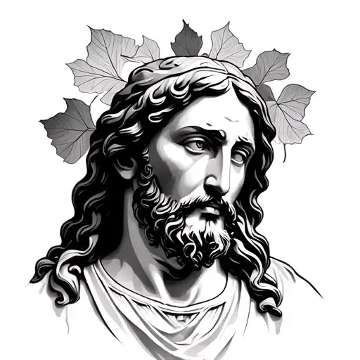 Jesus Christ Bust Surrounded By Ginkgo