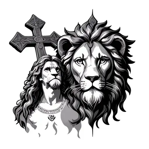 Jesus And Cross And Lion