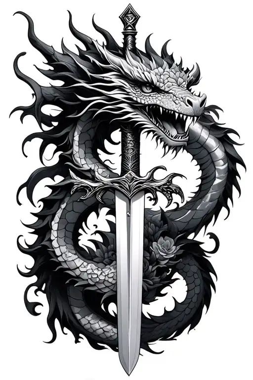 Floral Dragon Wrapped Around A Sword