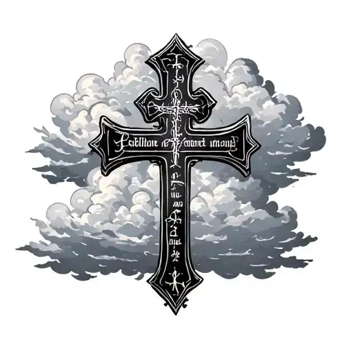 Orthodox Cross Clouds Bible Verse Written