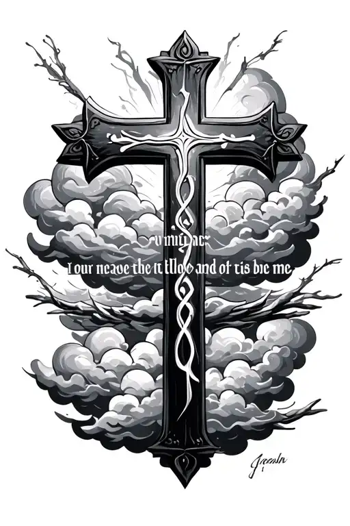 Orthodox Cross Clouds Bible Verse Written