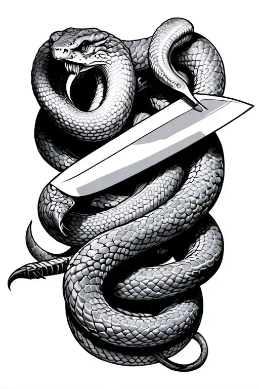 Snakes Wrapped Tightly Holding A Knife