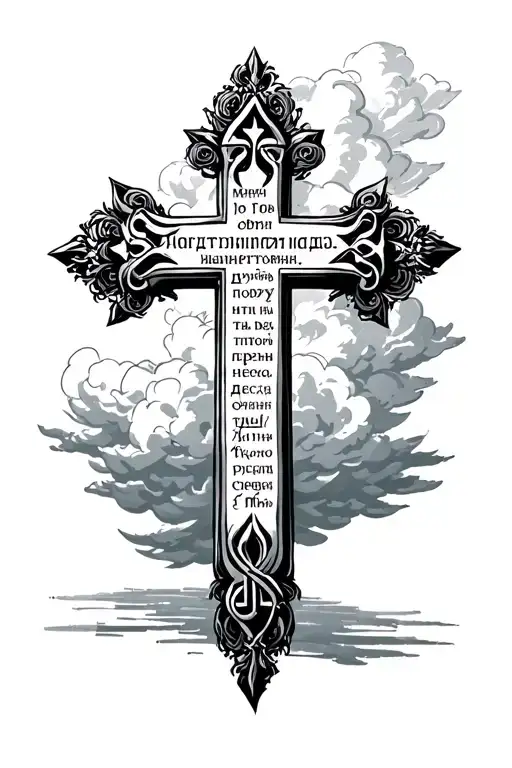Russian Orthodox Cross Clouds Bible Verse Written
