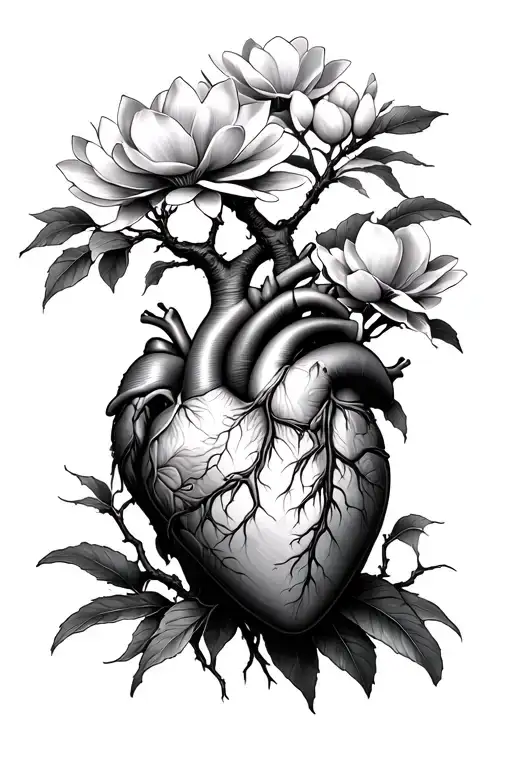 A Heart Out Of Which A Magnolia Tree Grows Spanning From The Lower Arm Into A Full Sleeve