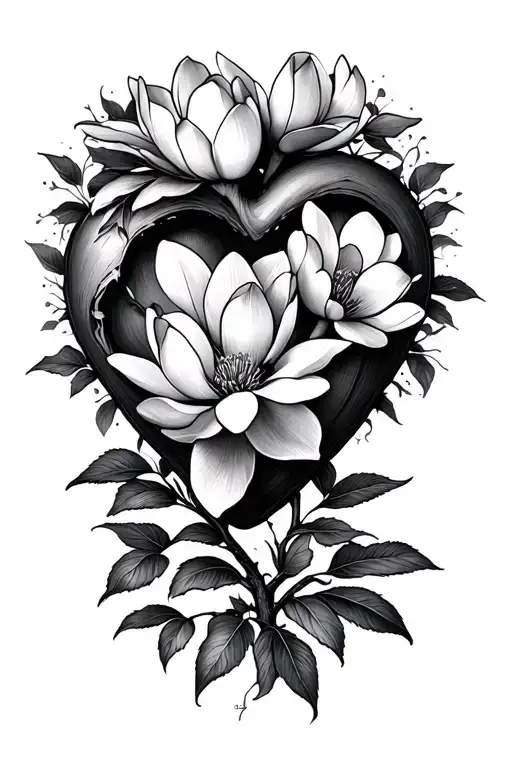 A Heart Out Of Which A Magnolia Tree Grows Flowers
