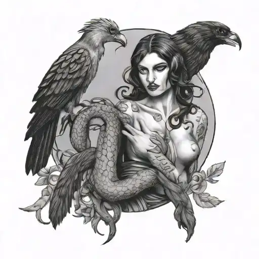 Lilith Holding A Snake And A Crow Perched