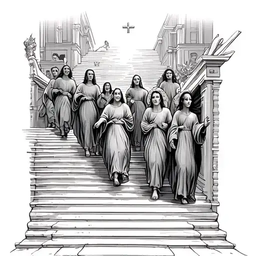 People Walking Up On Stairs To Heaven