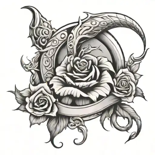Capricorn Symbol With Rose Intertwined