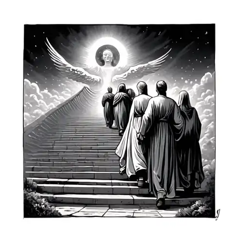 People Walking Up On Stairs To Heaven