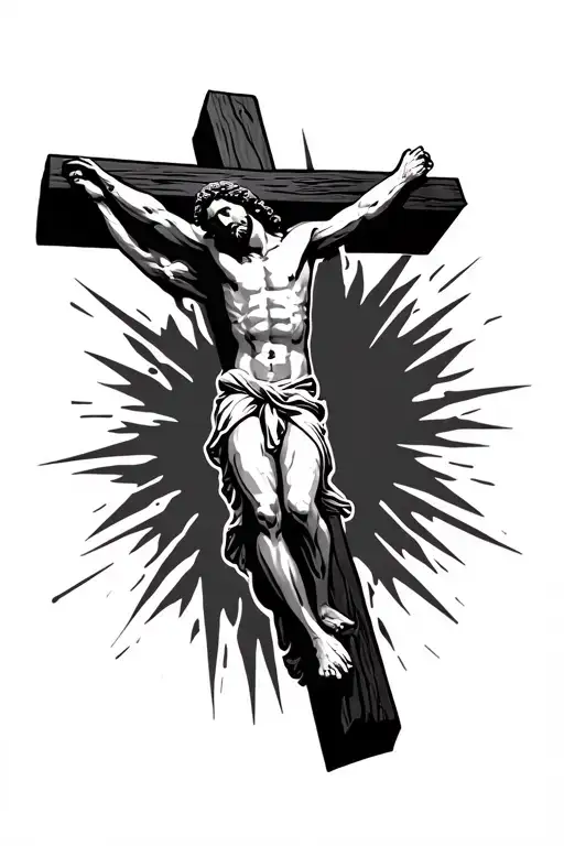 Bold Silhouette Of Jesus Hanging On The Cross With A Slight Tribal Effect Around It
