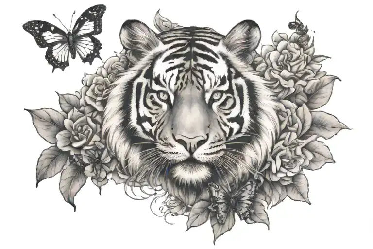One Male Tiger With Three Lady Bugs And Two Butterflies