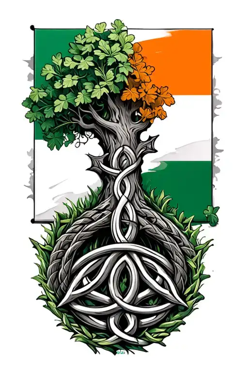 Irish Flag With Celtic Tree