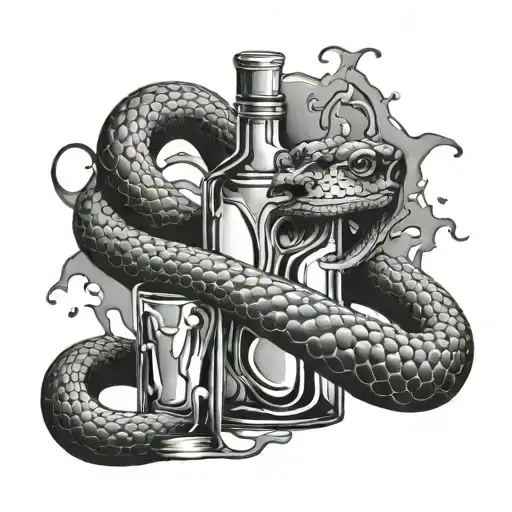 A Long Snake That Bite A Bottle Pouring