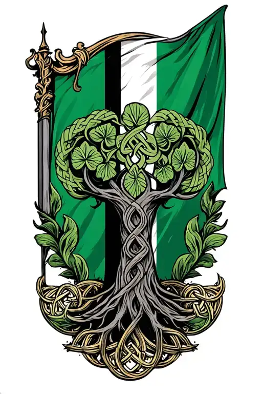 Irish Flag With Celtic Tree