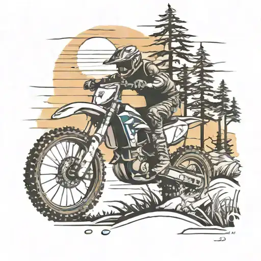 Dirtbike Through Trees Colors Sunset Over Lake