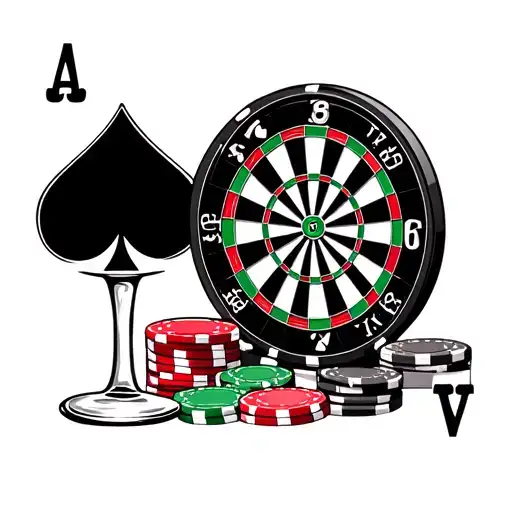 Ace Cards Poker Chips Dart Board Cigar Brandy Glass