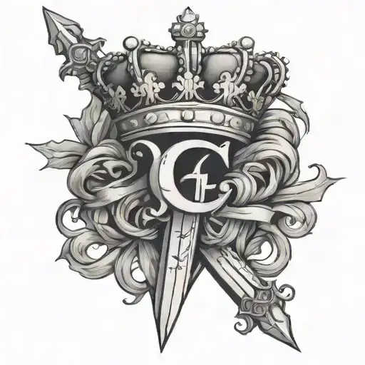 Two Intertwined Letters G Surmounted By A Crown And Intersected By A Sword