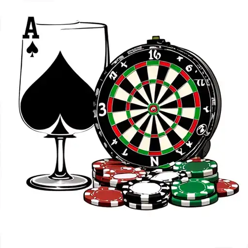 Ace Cards Poker Chips Dart Board Cigar Brandy Glass