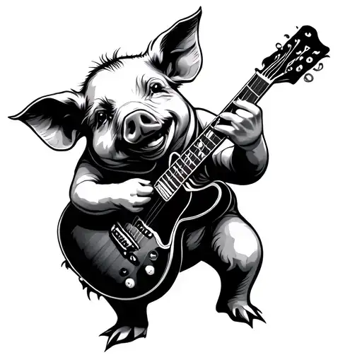 Pig Playing A Guitar