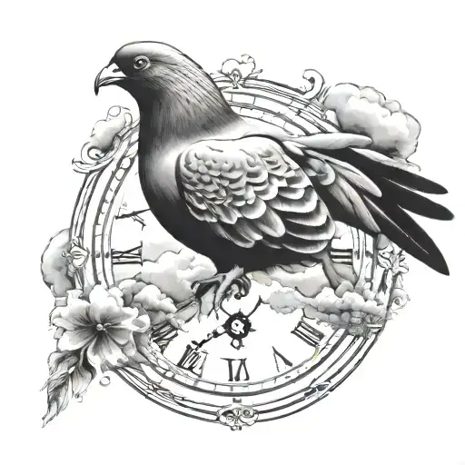 Clock With Clouds And Pigeon