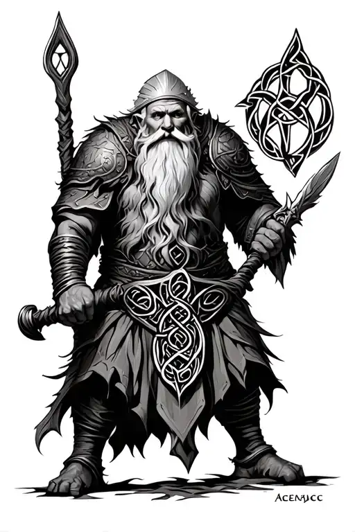 Celtic Rune With Dwarf Warrior World Steampuck