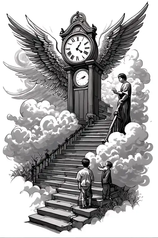 Me And My Little Brother At The Bottom Of The Stair Way To Heaven And A Clock At The Top With Clouds