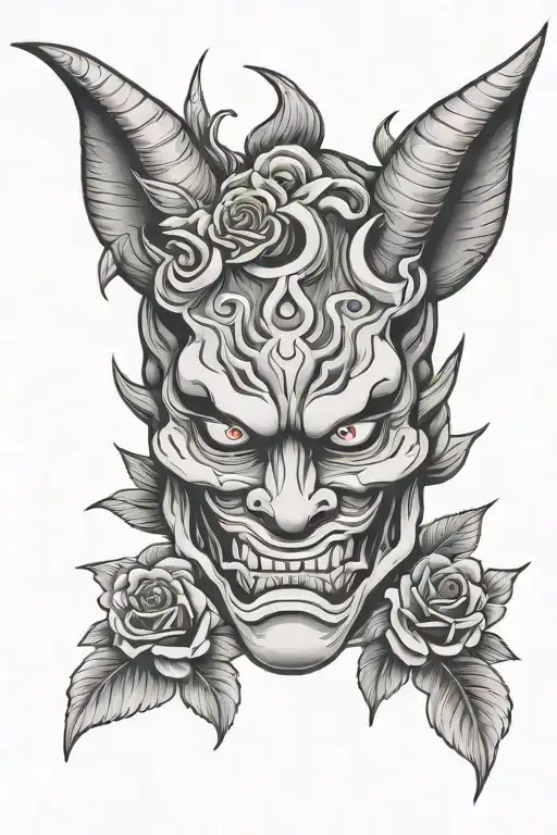 Oni Mask Whit One Rose