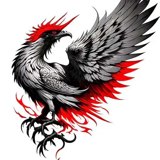 Phoenix In Black With Elements Of Red In A World Full