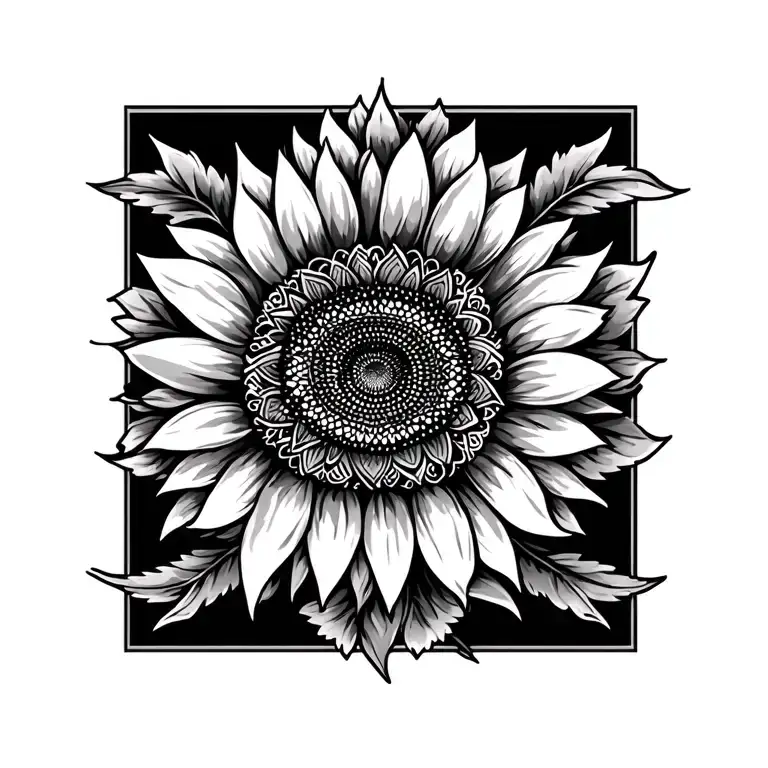 Sunflower With Tribal And Mandala And Solid Band Black