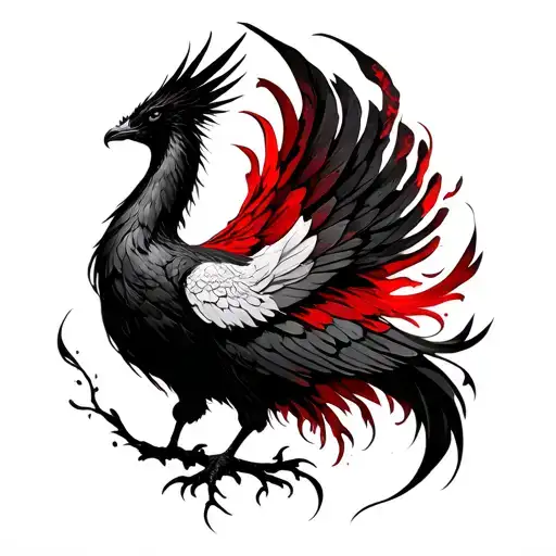 Phoenix In Black With Elements Of Red In A World Full Feminine With A Long Tail