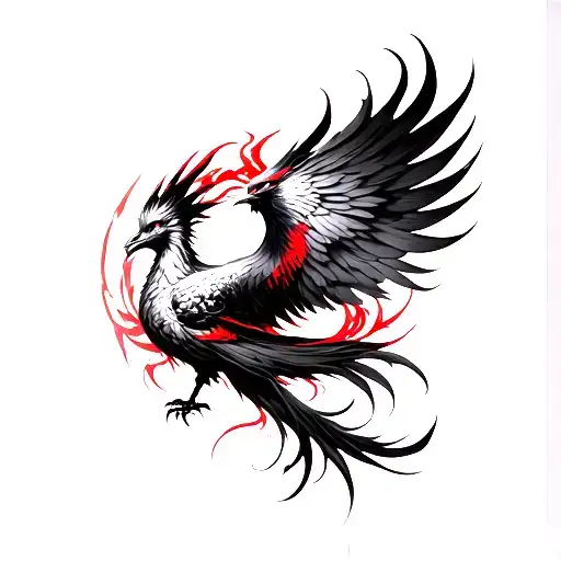 Phoenix In Black With Elements Of Red In A World Full Feminine With A Long Tail