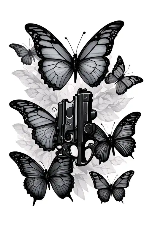 Gun With Overlapping Butterflies