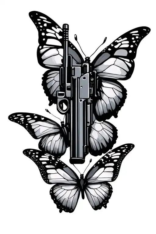 Machine Gun With 3 Overlapping Butterflies