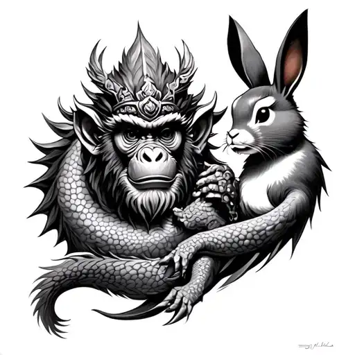 Monkey King And Dragon And Playboy Rabbit